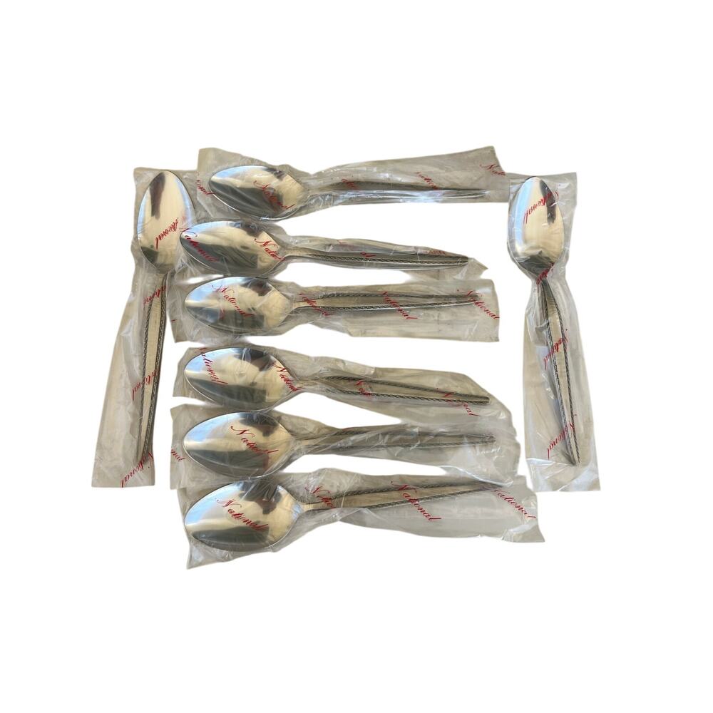 8 Vintage Granada National Stainless Japan Flatware Black Accent- Spoons-Soup